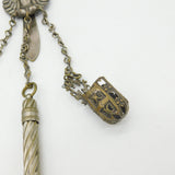 Victorian Egyptian Revival Goddess Gilt Metal Chatelaine inc Tools Antique c1850