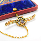 Edwardian 9ct Yellow Gold & Garnet Drop Brooch Pin Antique c1910