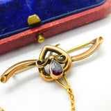Edwardian 9ct Yellow Gold & Garnet Drop Brooch Pin Antique c1910