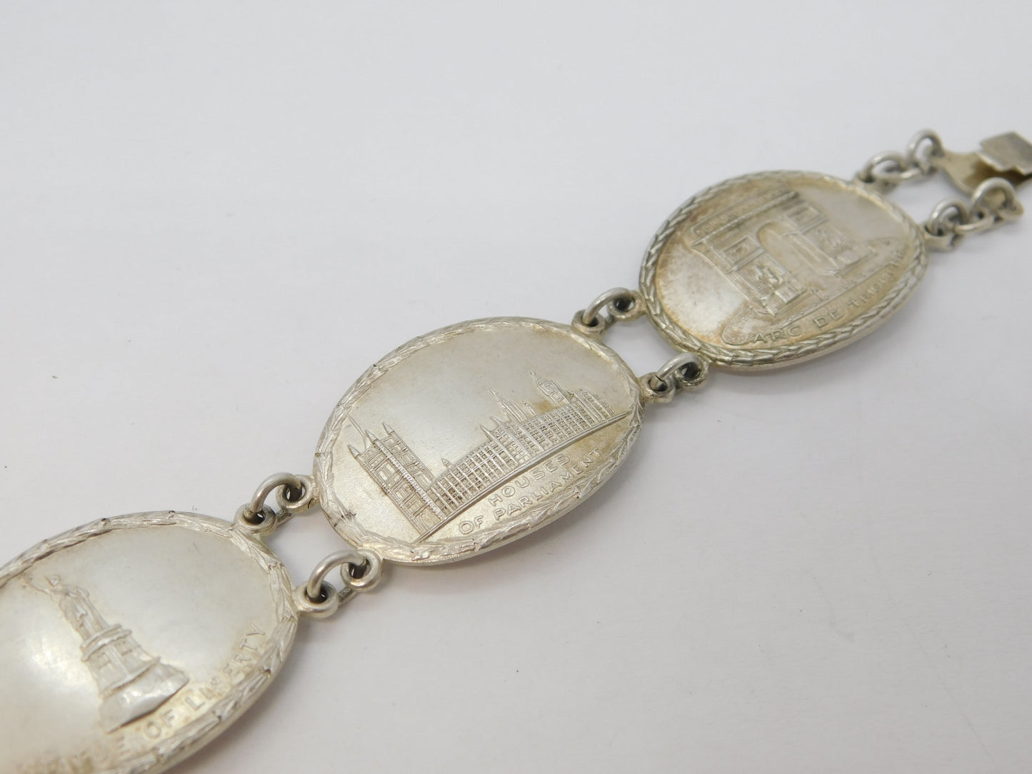 WWII Sterling Silver Allied Nations of War Panel Bracelet Antique 1945 London