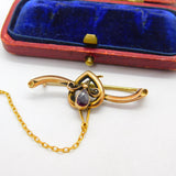 Edwardian 9ct Yellow Gold & Garnet Drop Brooch Pin Antique c1910