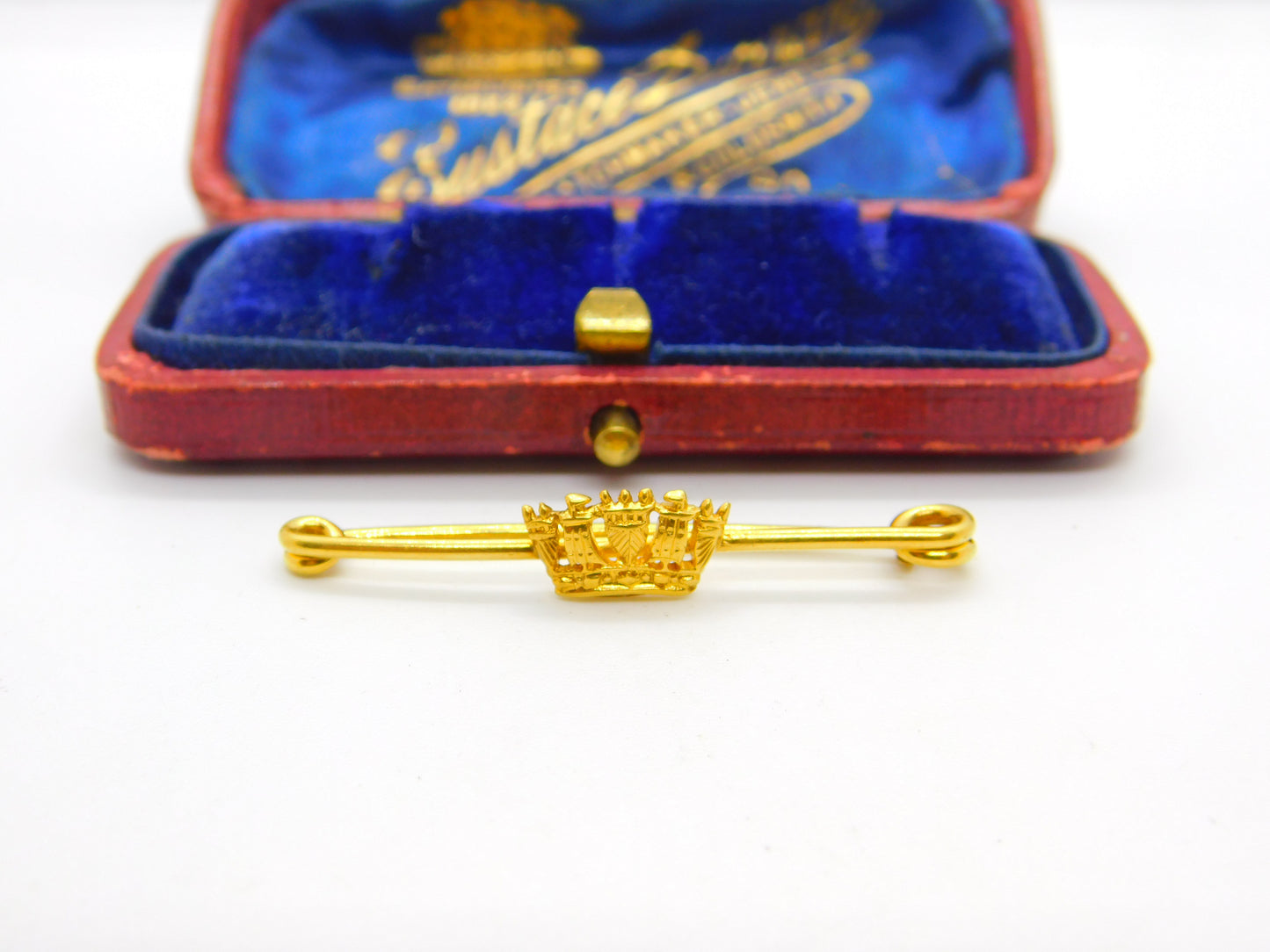 15ct Yellow Gold Crown Form Royal Navy Sweetheart Brooch Antique c1915