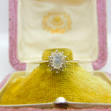 9ct Yellow Gold, Cabochon Moonstone & Diamond Cluster Ring 1985 London Vintage