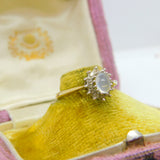9ct Yellow Gold, Cabochon Moonstone & Diamond Cluster Ring 1985 London Vintage