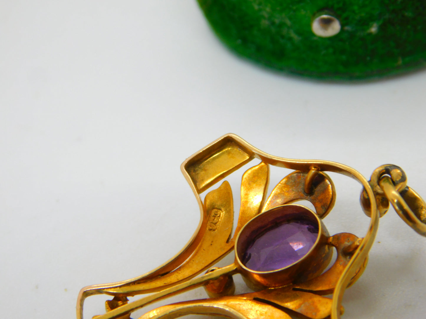 Victorian 9ct Gold, Amethyst, Opal & Seed Pearl Lavalier Drop Pendant Antique
