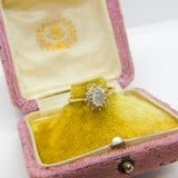 9ct Yellow Gold, Cabochon Moonstone & Diamond Cluster Ring 1985 London Vintage