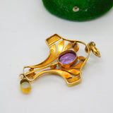 Victorian 9ct Gold, Amethyst, Opal & Seed Pearl Lavalier Drop Pendant Antique