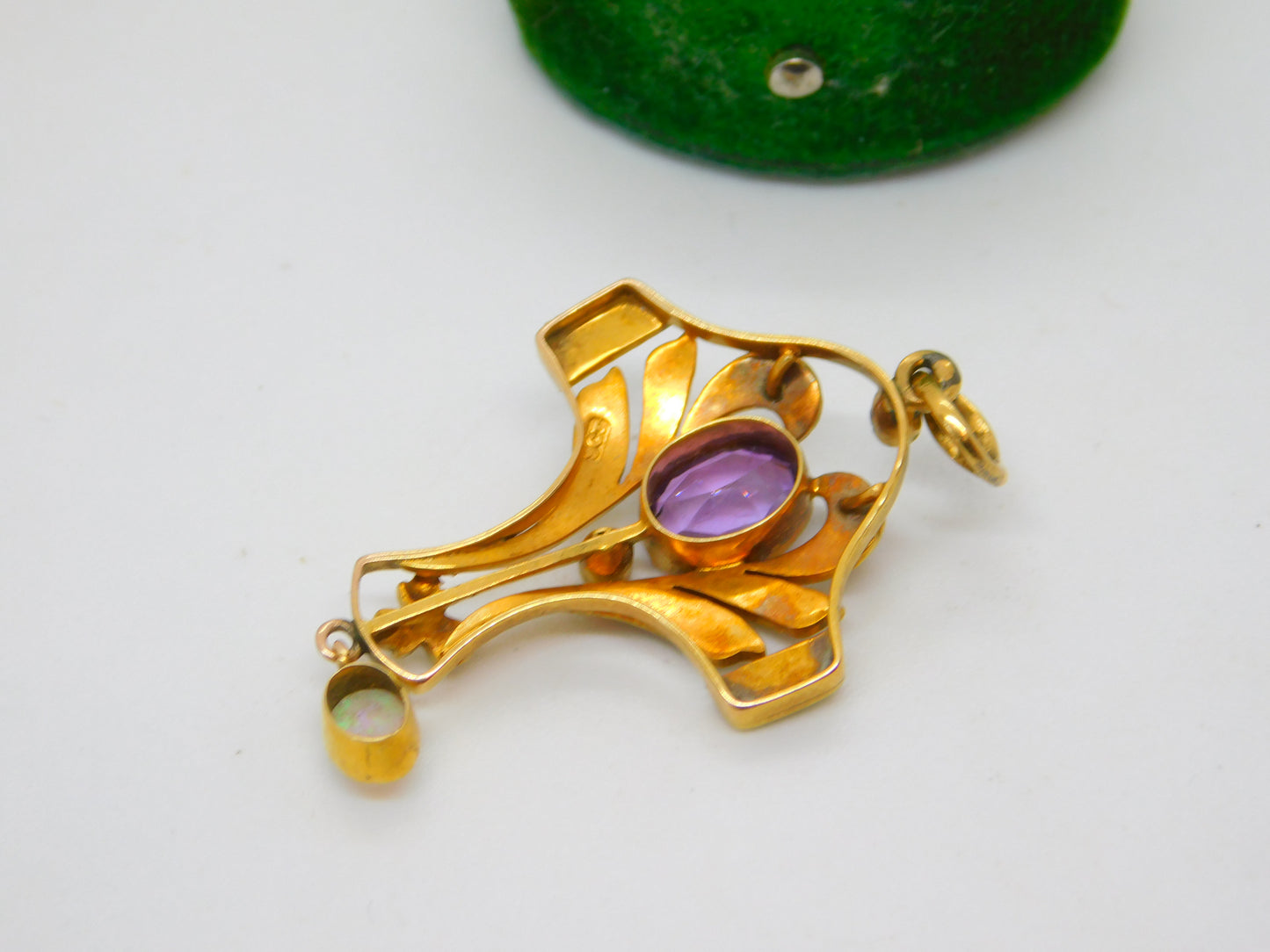 Victorian 9ct Gold, Amethyst, Opal & Seed Pearl Lavalier Drop Pendant Antique