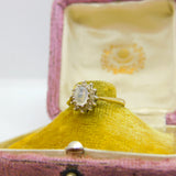 9ct Yellow Gold, Cabochon Moonstone & Diamond Cluster Ring 1985 London Vintage