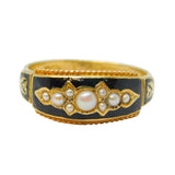 Victorian 15ct Gold, Black Enamel, Pearl Mourning Ring Antique 1861 Birmingham