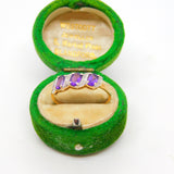 9ct Yellow Gold Three Stone Amethyst & Diamond Dress Ring Vintage Birmingham