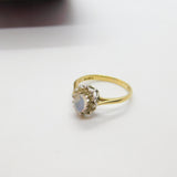 9ct Yellow Gold, Cabochon Moonstone & Diamond Cluster Ring 1985 London Vintage