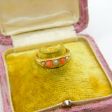Victorian 18ct Yellow Gold, Red Coral & Seed Pearl Boat Ring c1880 Antique