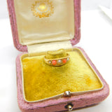 Victorian 18ct Yellow Gold, Red Coral & Seed Pearl Boat Ring c1880 Antique