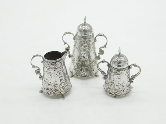 Victorian Dutch Sterling Silver Miniature Samovar Tea Service Antique c1880