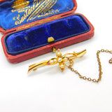 15ct Yellow Gold, Ruby & Pearl Art Nouveau Sweetheart Brooch Antique c1910