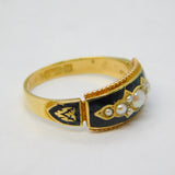 Victorian 15ct Gold, Black Enamel, Pearl Mourning Ring Antique 1861 Birmingham