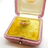 Victorian 18ct Yellow Gold, Red Coral & Seed Pearl Boat Ring c1880 Antique