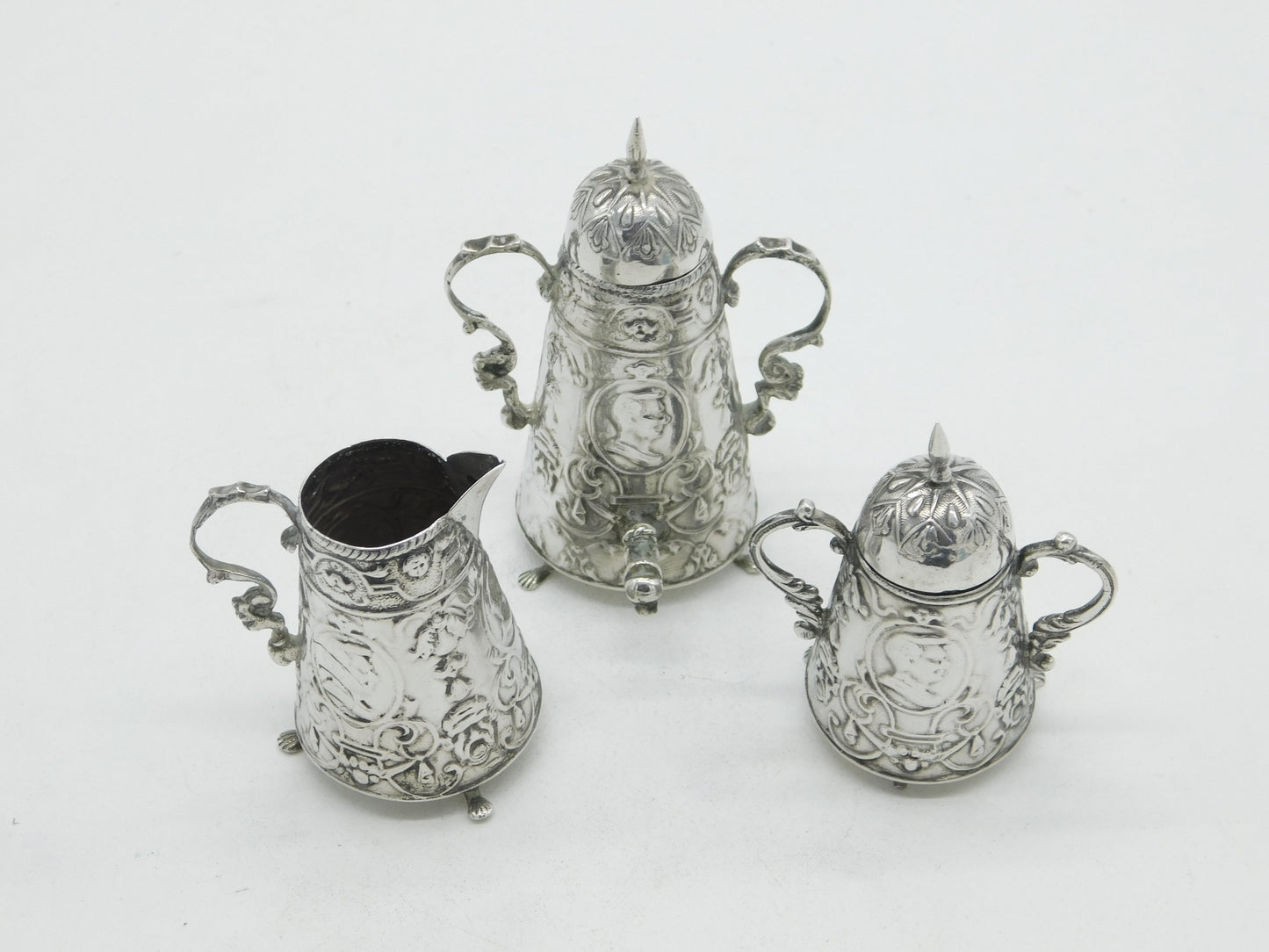 Victorian Dutch Sterling Silver Miniature Samovar Tea Service Antique c1880