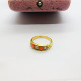 Victorian 18ct Yellow Gold, Red Coral & Seed Pearl Boat Ring c1880 Antique