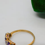 9ct Yellow Gold Three Stone Amethyst & Diamond Dress Ring Vintage Birmingham