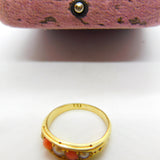 Victorian 18ct Yellow Gold, Red Coral & Seed Pearl Boat Ring c1880 Antique