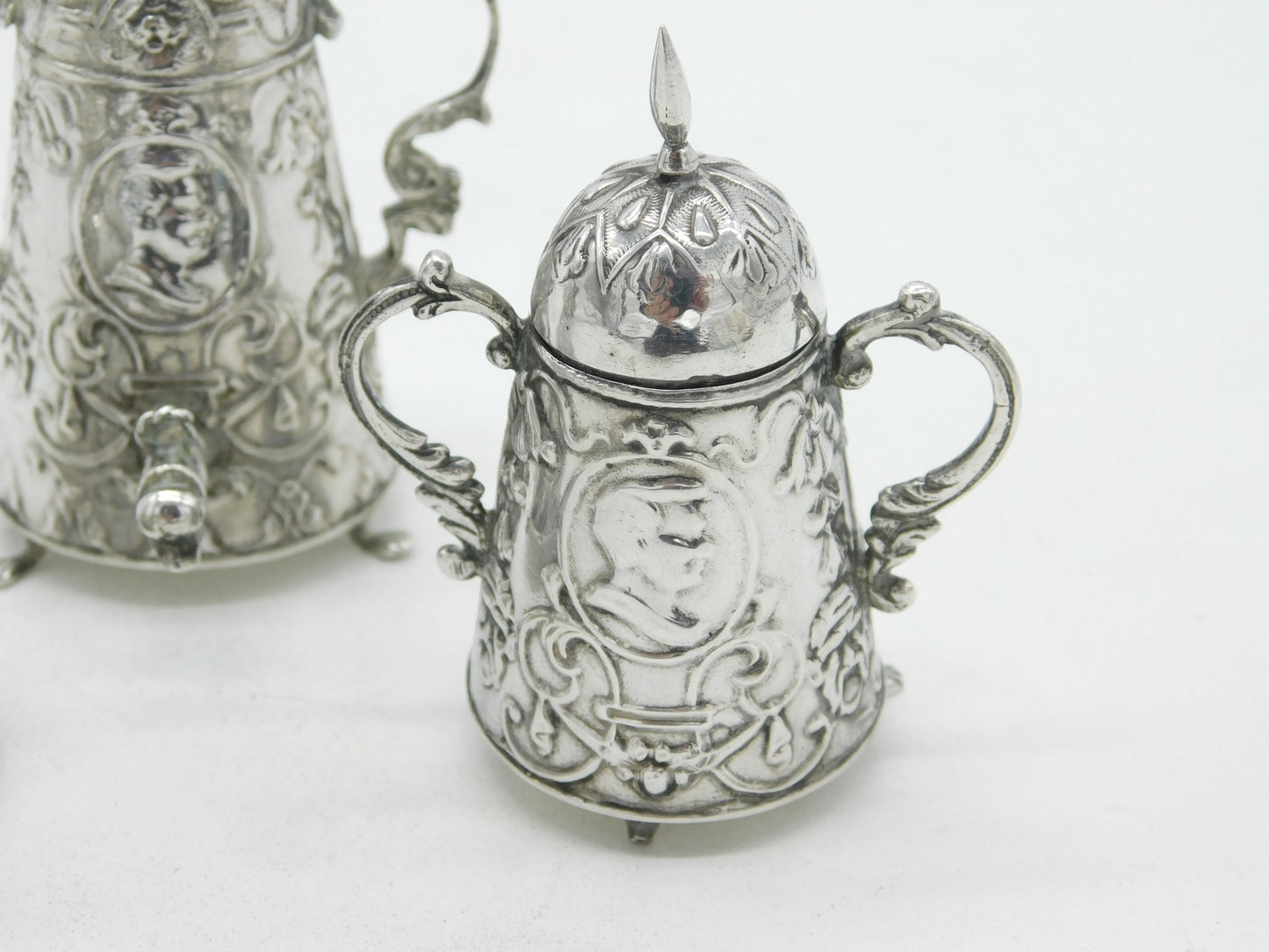 Victorian Dutch Sterling Silver Miniature Samovar Tea Service Antique c1880