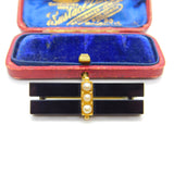 15ct Gold, Pearl & Jet Two Line Mourning Brooch Antique c1900 Victorian