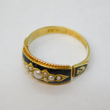 Victorian 15ct Gold, Black Enamel, Pearl Mourning Ring Antique 1861 Birmingham