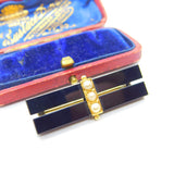 15ct Gold, Pearl & Jet Two Line Mourning Brooch Antique c1900 Victorian