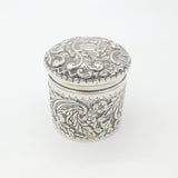 Edwardian Sterling Silver Floral Pattern Trinket Box 1902 Birmingham Antique