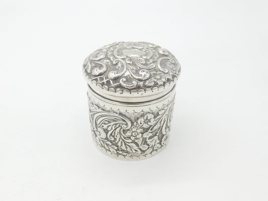 Edwardian Sterling Silver Floral Pattern Trinket Box 1902 Birmingham Antique