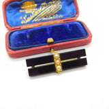 15ct Gold, Pearl & Jet Two Line Mourning Brooch Antique c1900 Victorian