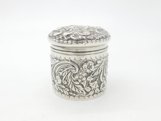 Edwardian Sterling Silver Floral Pattern Trinket Box 1902 Birmingham Antique