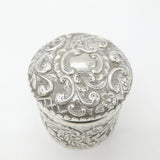 Edwardian Sterling Silver Floral Pattern Trinket Box 1902 Birmingham Antique