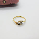 Victorian 18ct Yellow Gold & Three-Stone Diamond Crossover Ring c1900 Antique