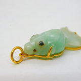 20ct Yellow Gold Mounted Carved Jade Koi Fish Pendant Antique c1920 Art Deco
