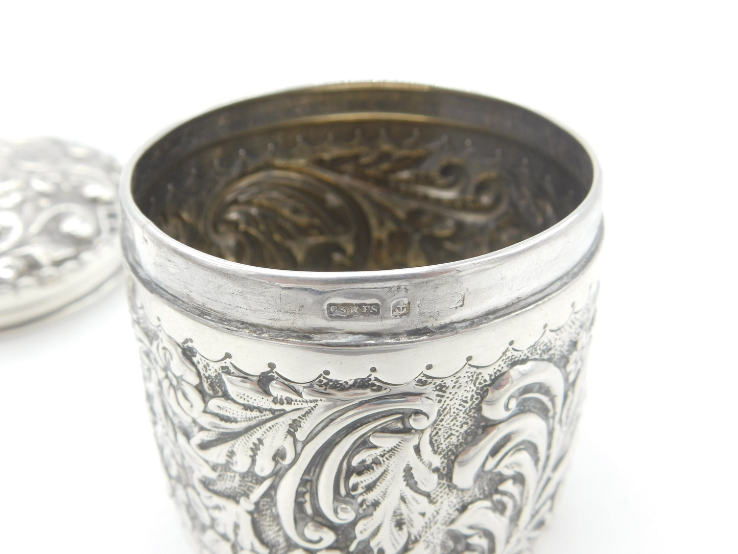 Edwardian Sterling Silver Floral Pattern Trinket Box 1902 Birmingham Antique