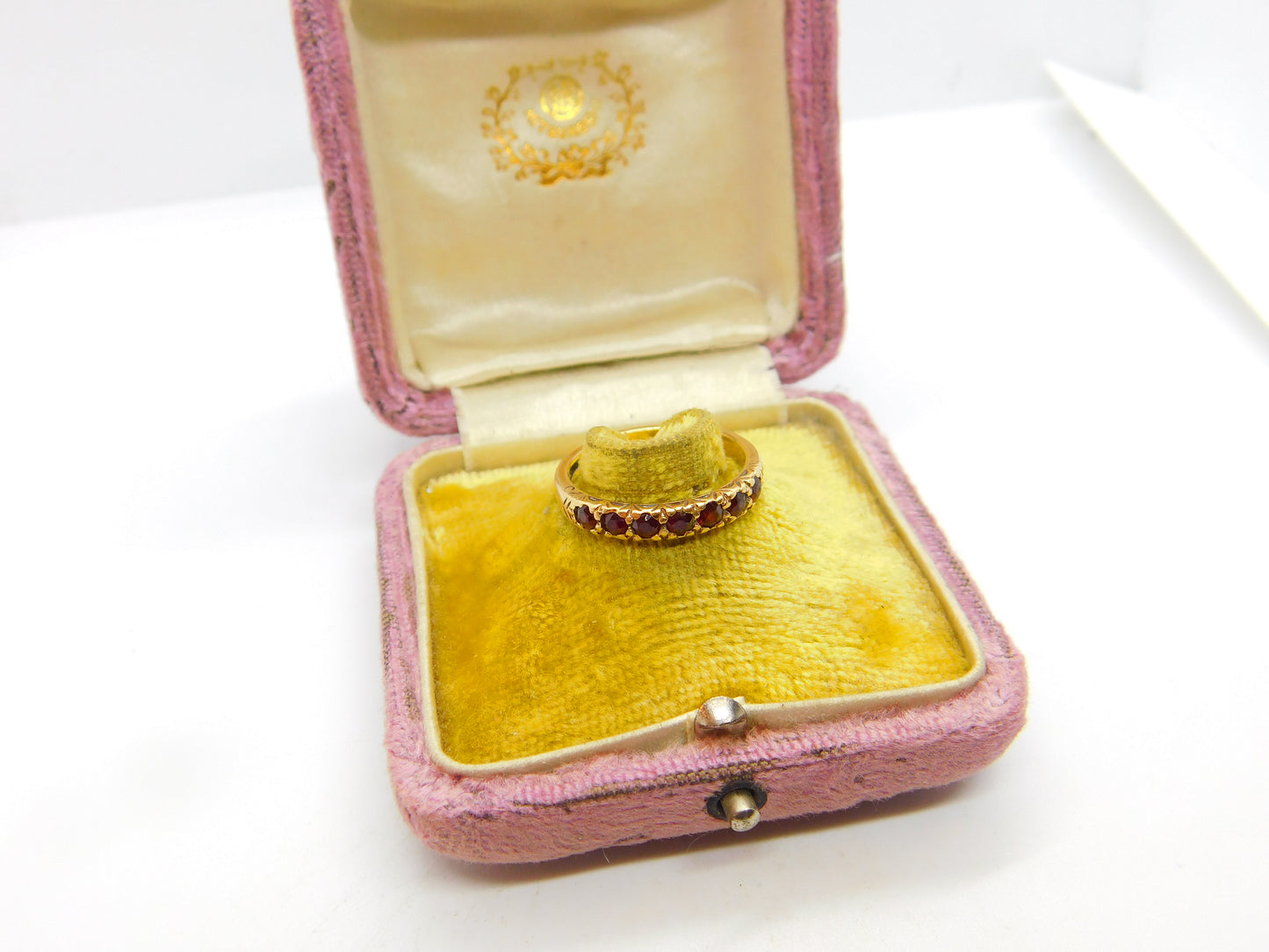 9ct Yellow Gold Bohemian Garnet Set Half Eternity Ring 1973 Birmingham Vintage