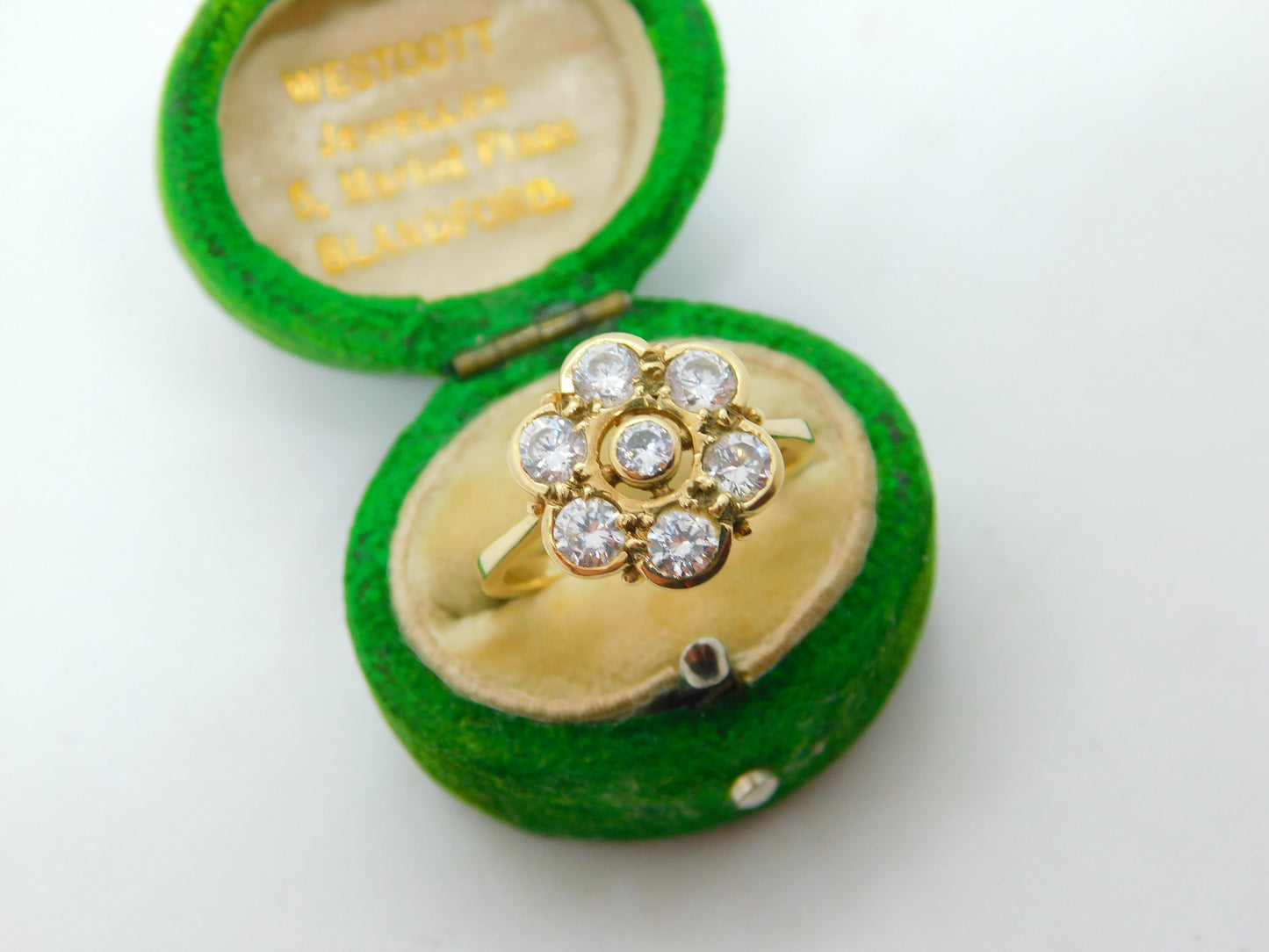 9ct Yellow Gold & Spinel Set Floral Cluster Ring Vintage 1993 Sheffield