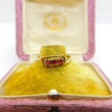 9ct Yellow Gold Three-Stone Ruby Set Crossover Ring 1981 London Vintage