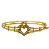 Victorian 9ct Gold & Seed Pearl Lovers Knot Sweetheart Bangle Antique c1890