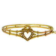 Victorian 9ct Gold & Seed Pearl Lovers Knot Sweetheart Bangle Antique c1890