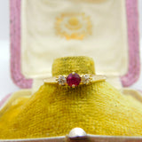 18ct Yellow Gold Ruby & Diamond Set Band Ring Antique c1930 Art Deco