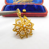 Victorian 18ct Gold, Seed Pearl & 0.4ct Diamond Starburst Brooch Pendant c1890