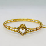 Victorian 9ct Gold & Seed Pearl Lovers Knot Sweetheart Bangle Antique c1890