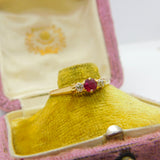 18ct Yellow Gold Ruby & Diamond Set Band Ring Antique c1930 Art Deco