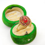 9ct Yellow Gold Cabochon Cut Bohemian Garnet Floral Cluster Ring Vintage c1970