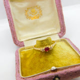 18ct Yellow Gold Ruby & Diamond Set Band Ring Antique c1930 Art Deco