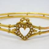 Victorian 9ct Gold & Seed Pearl Lovers Knot Sweetheart Bangle Antique c1890
